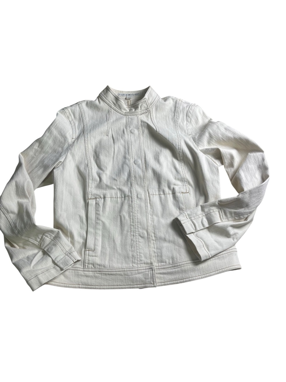 Tommy Hilfiger Cream Snap Stretch Denim Jean Jacket Women’s Large